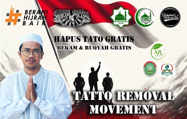Hapus Tato Gratis di Batam, program Komunitas Berani Hijrah Baik Kepri untuk membantu warga memulai lembaran baru. Disertai bekam, ruqyah, dan tausiah, acara ini terbuka untuk umum pada 31 Agustus 2025.