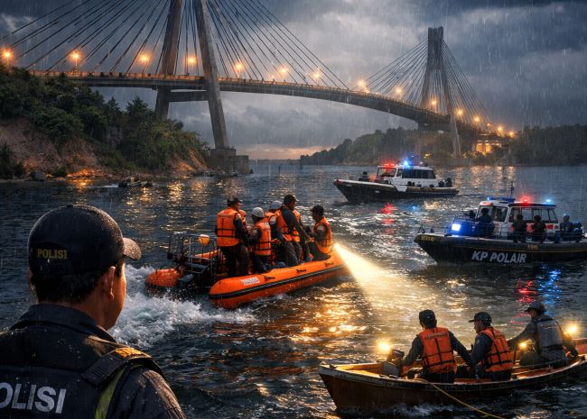 Kisah tragis Setia Budi yang nekat terjun dari Jembatan 3 Barelang setelah berselisih dengan kekasihnya. Tim SAR gabungan kini berpacu dengan cuaca ekstrem dalam pencarian.