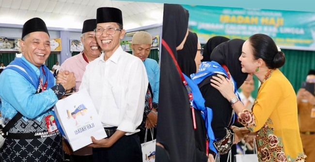 JCH Batam dibekali sambal bilis dan rendang oleh Wali Kota Amsakar dan Wakil Wali Kota Li Claudia sebagai bentuk perhatian jelang keberangkatan haji 2026.