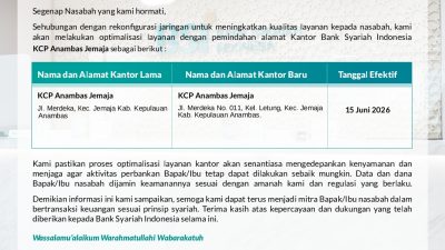 KCP BSI Anambas Jemaja Resmi Pindah Lokasi, Nasabah Tetap Dilayani Normal