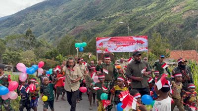 Semarak HUT ke-81 RI, Satgas Yonif 136/Tuah Sakti Bersama Satgas Maleo Gelar Perlombaan di Tinggi Nambut