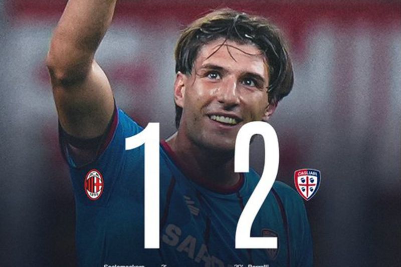 AC Milan gagal lolos ke Liga Champions musim depan setelah kalah 1-2 dari Cagliari. Rossoneri finis di posisi enam dan harus puas tampil di Liga Europa.